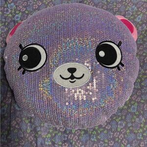 Glittery Purple Sequin Bear Cushion